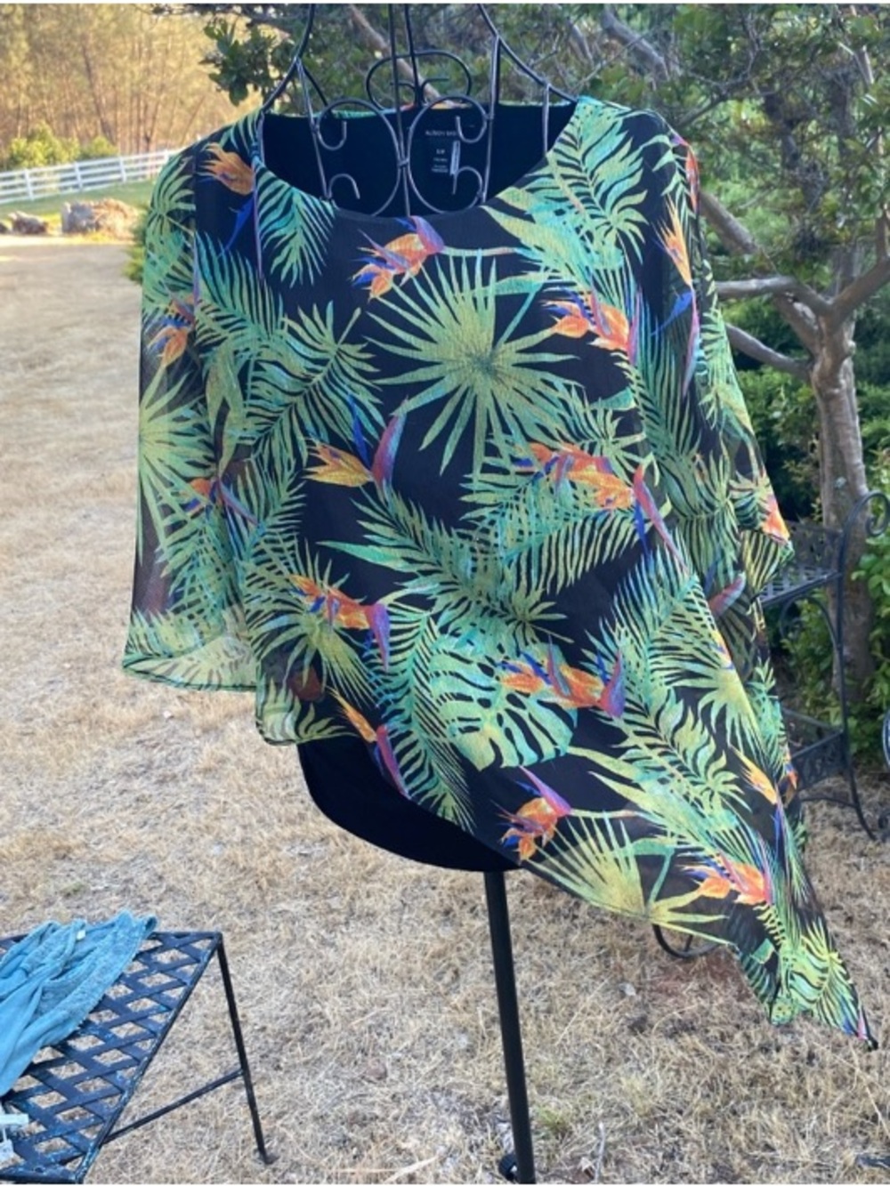 Alison Sheri Green Tropical Print Blouse